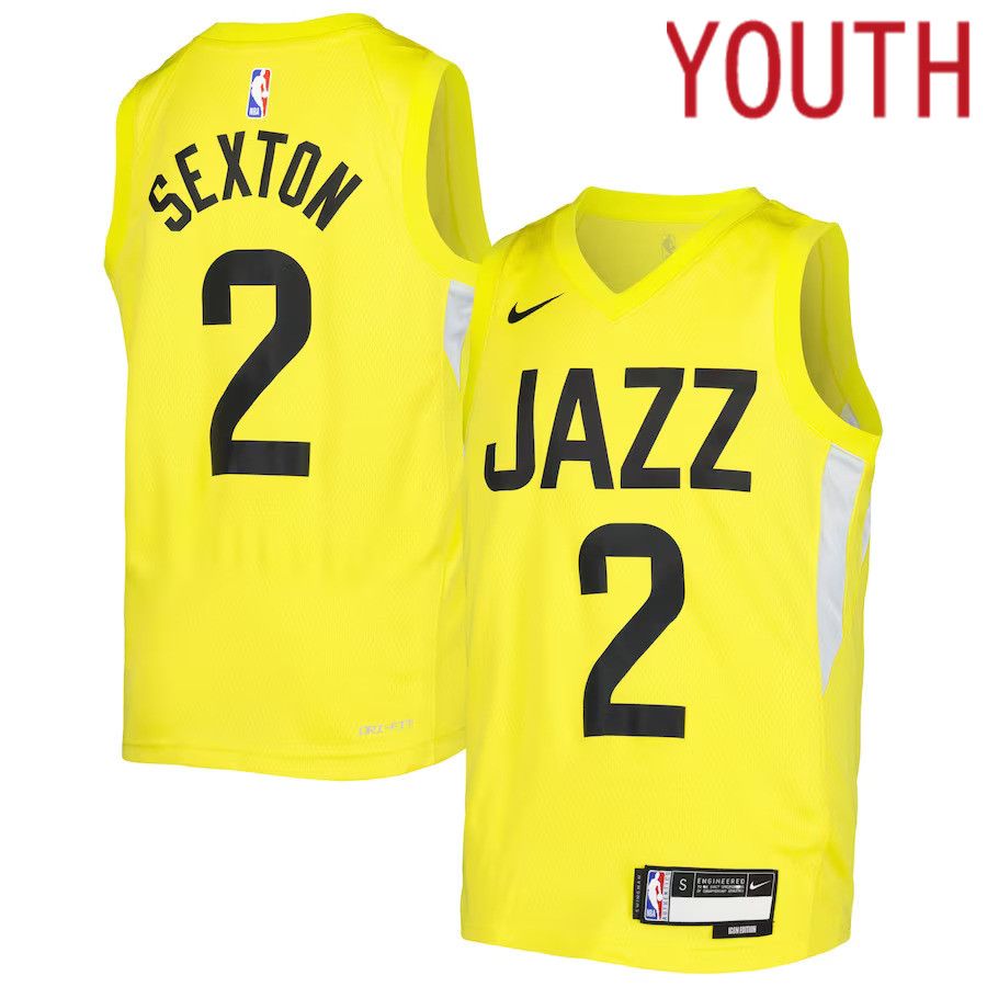 Youth Utah Jazz #2 Collin Sexton Nike Yellow Swingman NBA Jersey